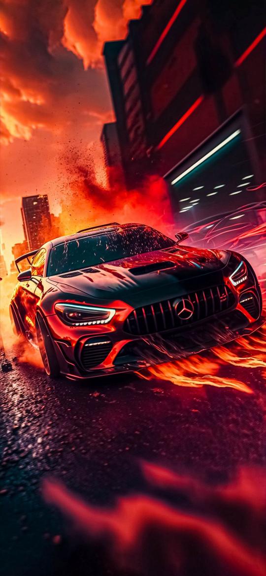 Fiery Mercedes AMG