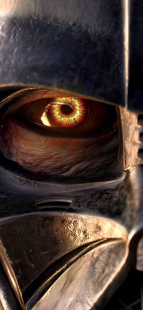 Fiery Robotic Eye Close-up