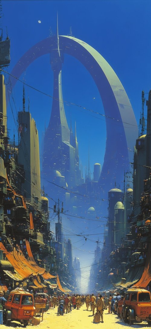 Futuristic Cityscape with Arch
