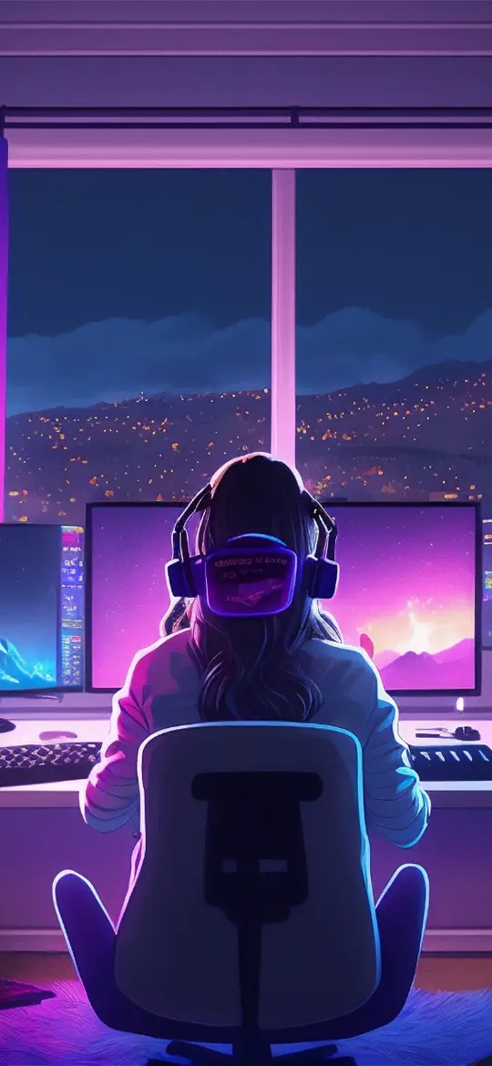 Girl Gaming at Night - Related Dope Wallpapers wallpaper