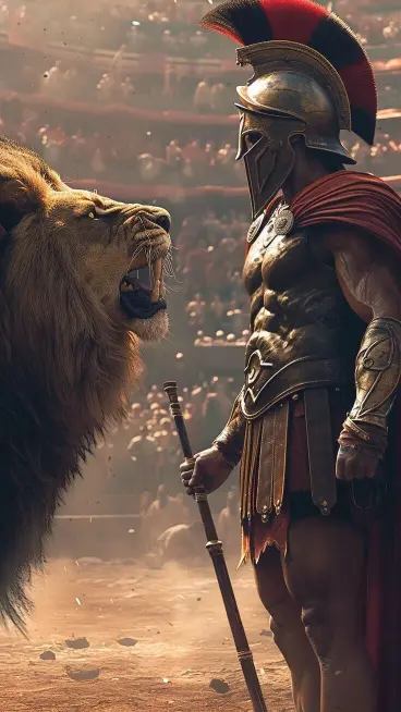 Gladiator and Lion Staredown - Related Dope Wallpapers wallpaper