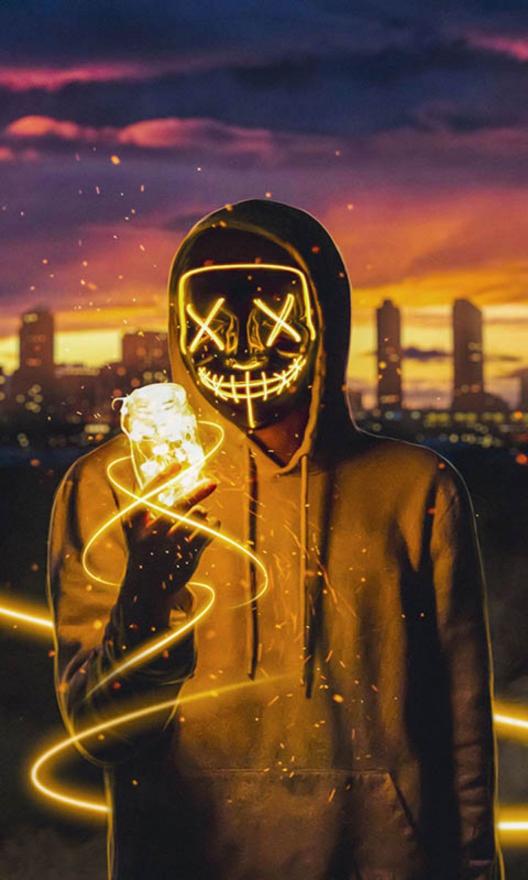 Glowing Mask Cityscape - Related 4K Wallpapers wallpaper