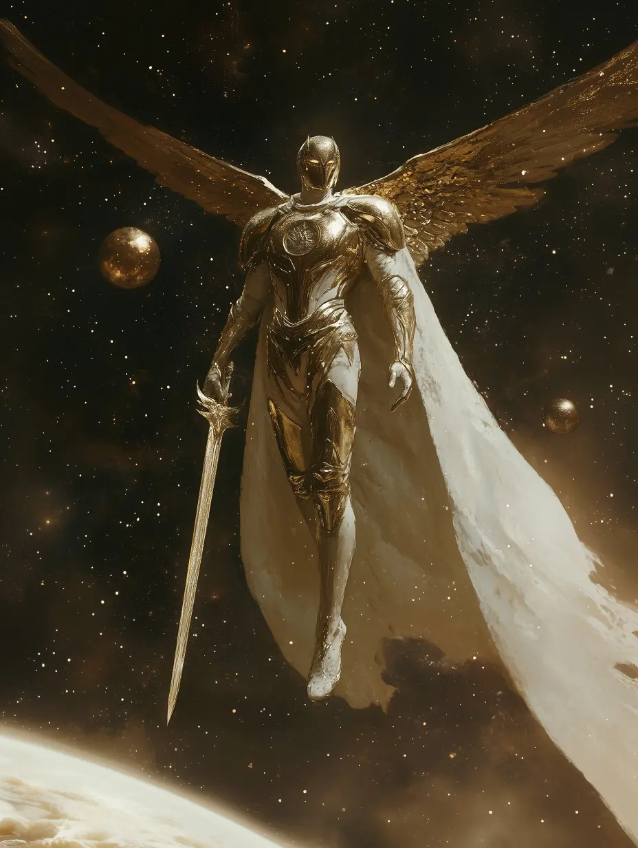 Golden Angelic Space Warrior - Fantasy Wallpaper