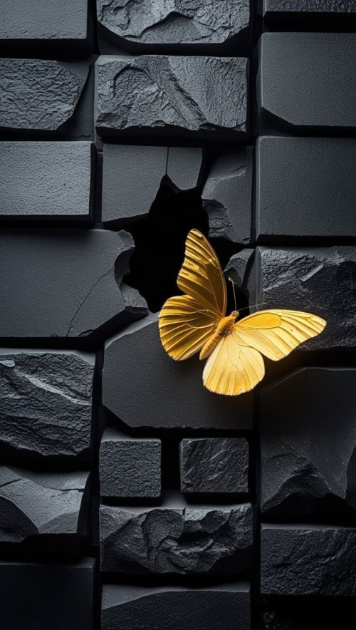 Golden Butterfly on Stone - minimal Wallpaper