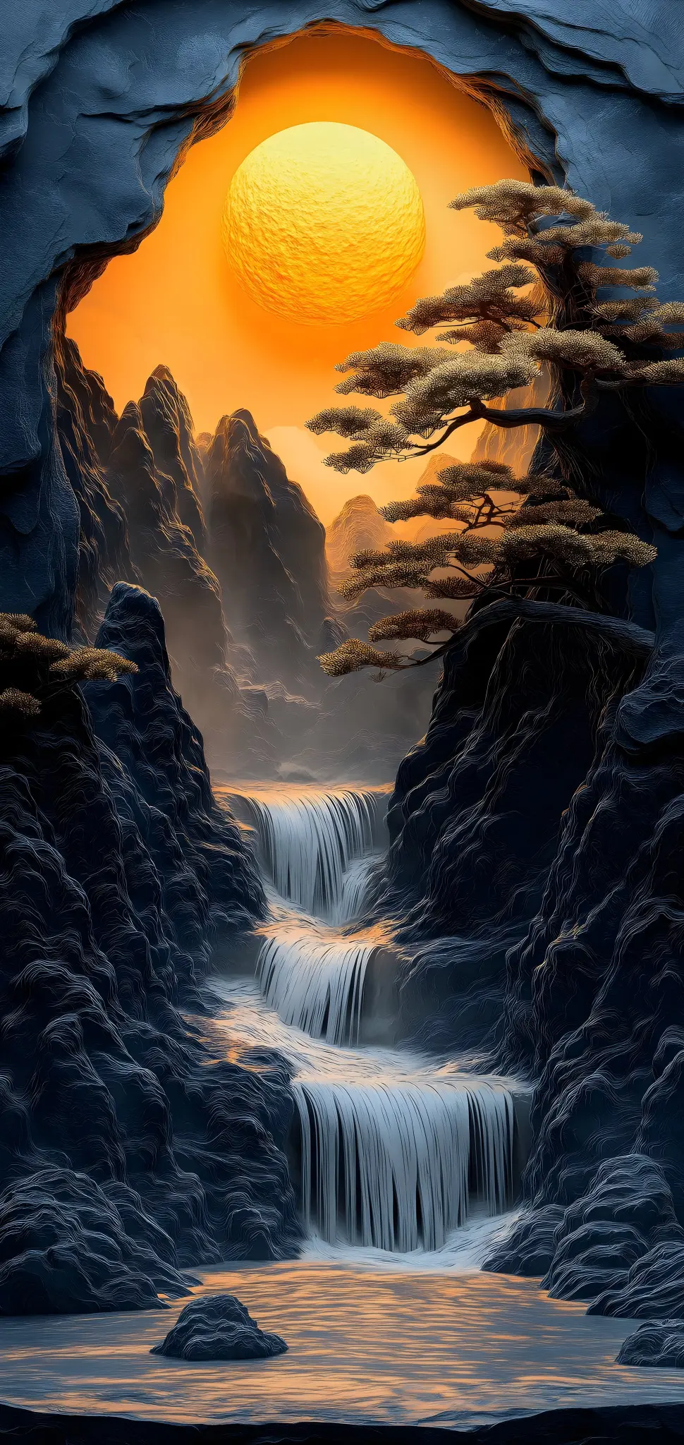 Golden Waterfall Landscape - Related Dope Wallpapers wallpaper