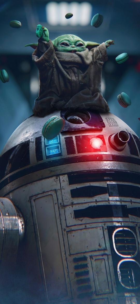 Grogu and R2-D2 Macarons - Star Wars Wallpaper