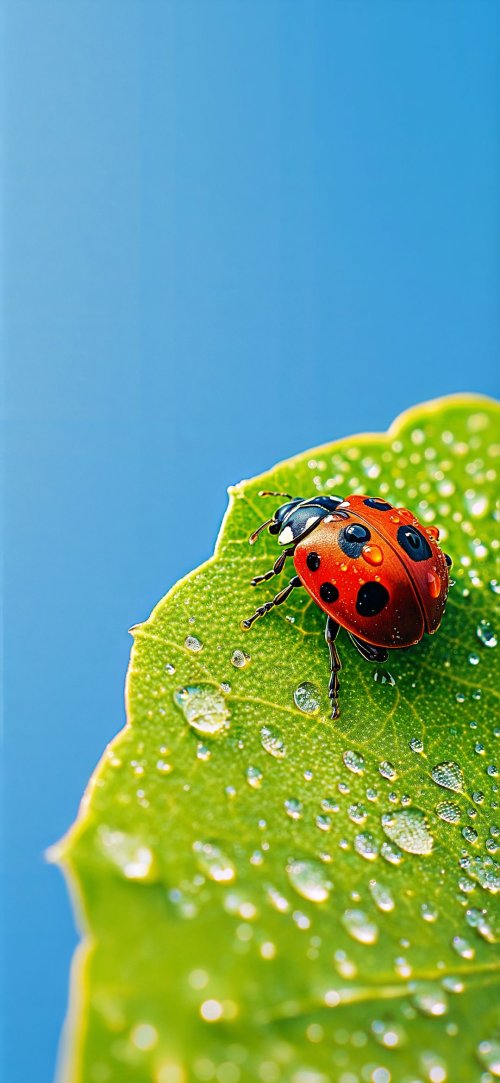 Ladybug on Dewy Leaf - dope Wallpaper