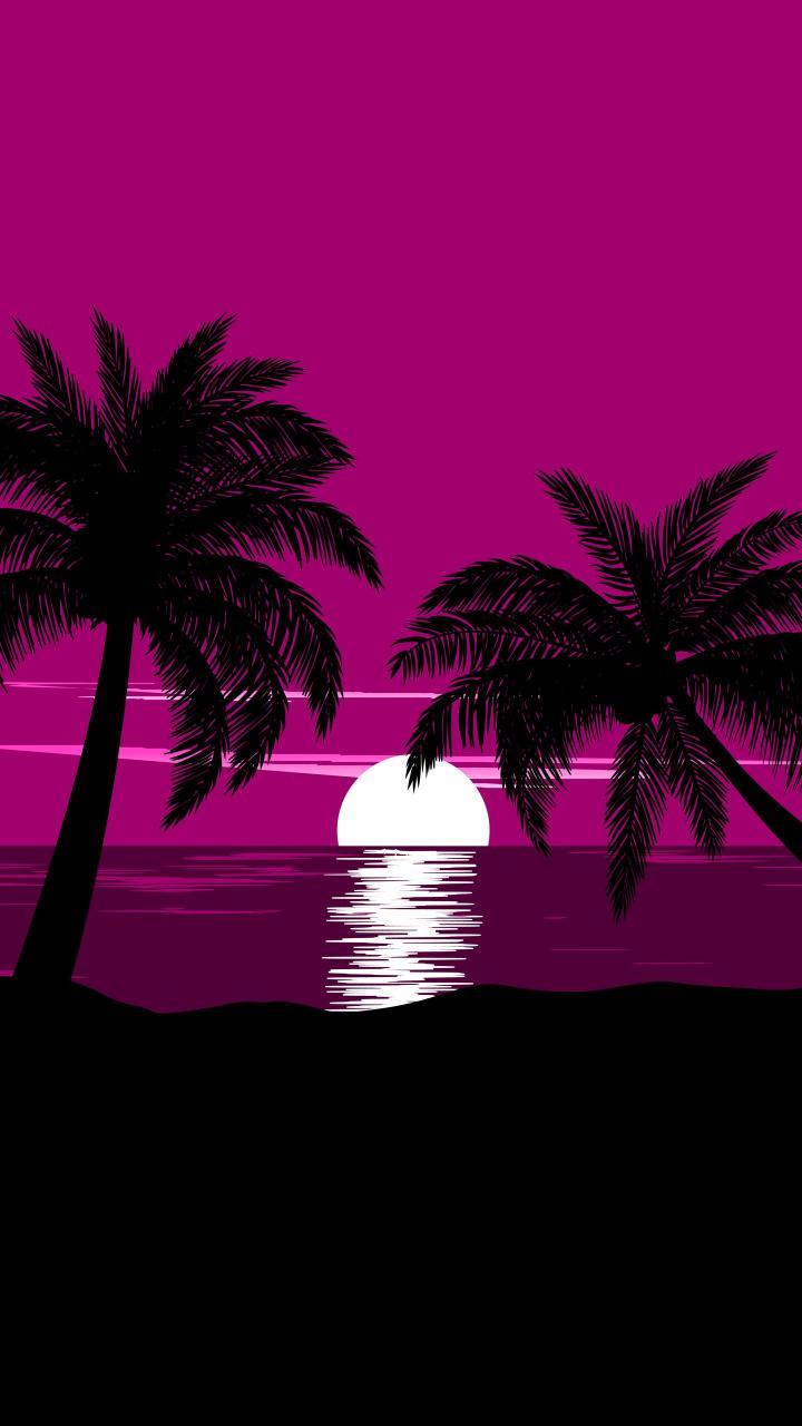 Magenta Sunset Palms - beach Wallpaper