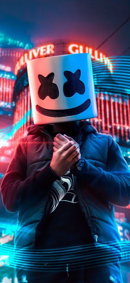 Marshmello Neon Cityscape