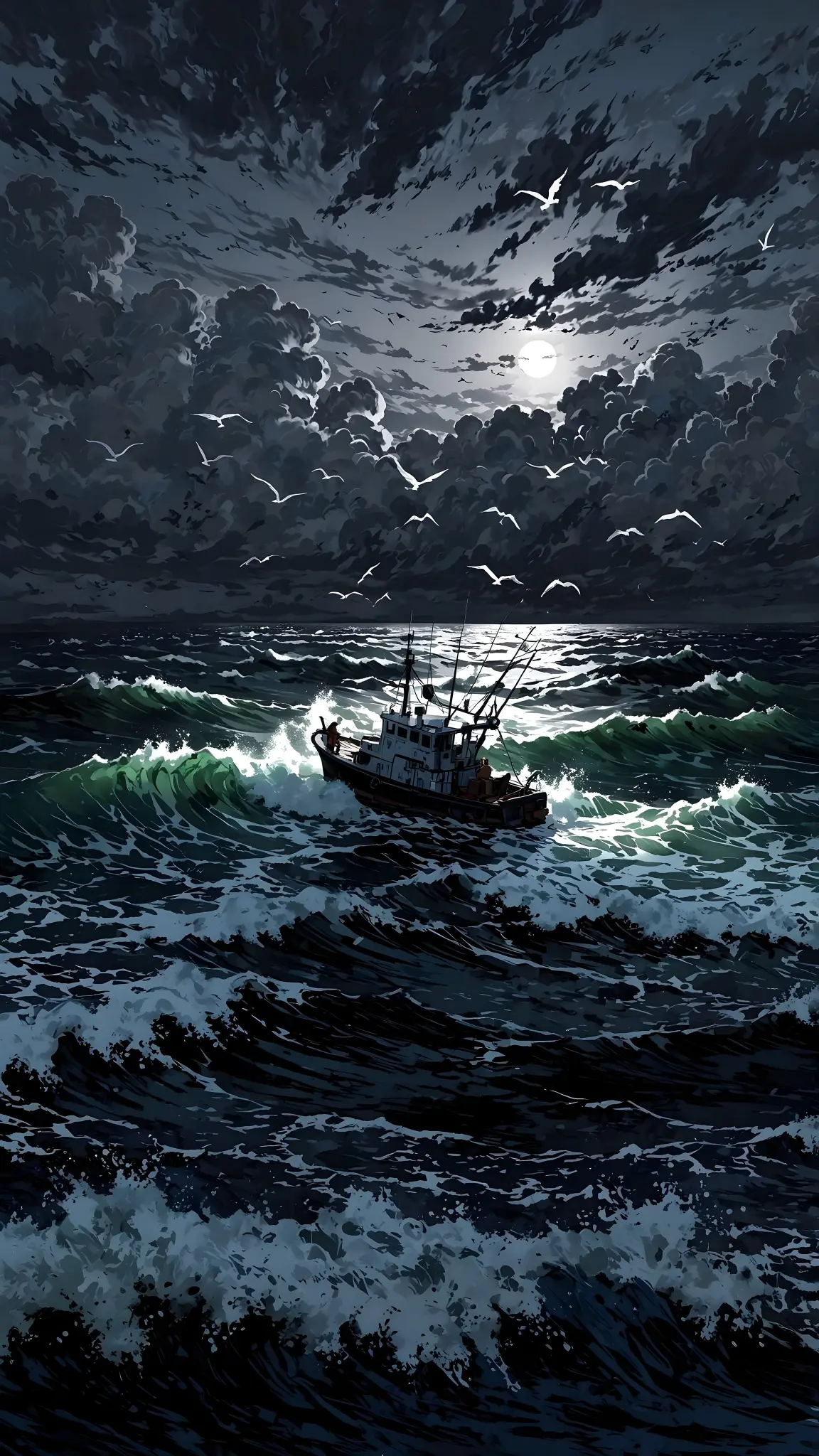 Moonlit Fishing Boat Voyage - Related Ghetto Wallpapers wallpaper