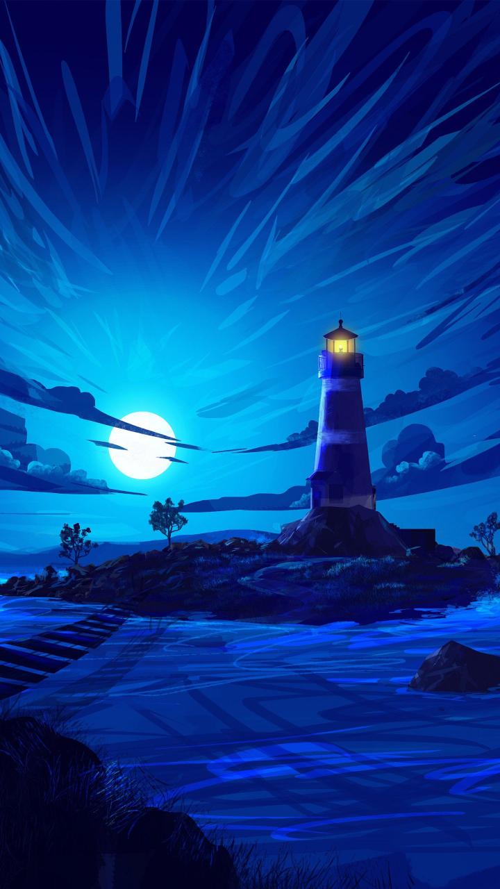 Moonlit Lighthouse Serenity
