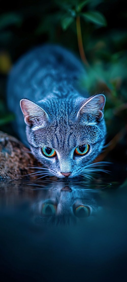 Mysterious Cat Reflection - Dope Wallpapers Wallpaper