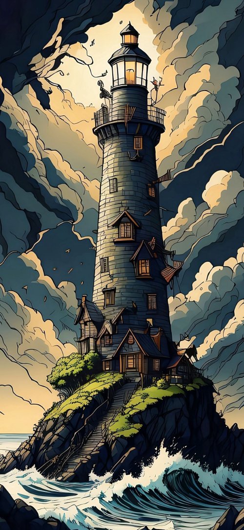 Mysterious Lighthouse Island - Art Wallpaper
