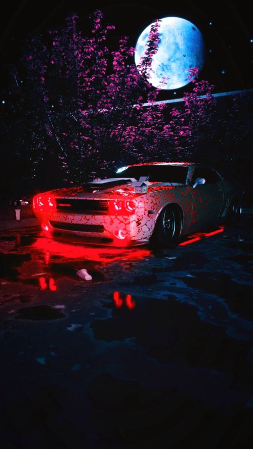 Neon Car Under Moon - cars Wallpaper