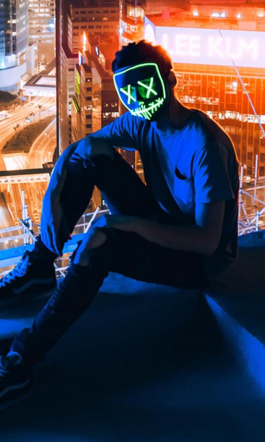 Neon Mask Rooftop View - Related Dark Wallpapers wallpaper