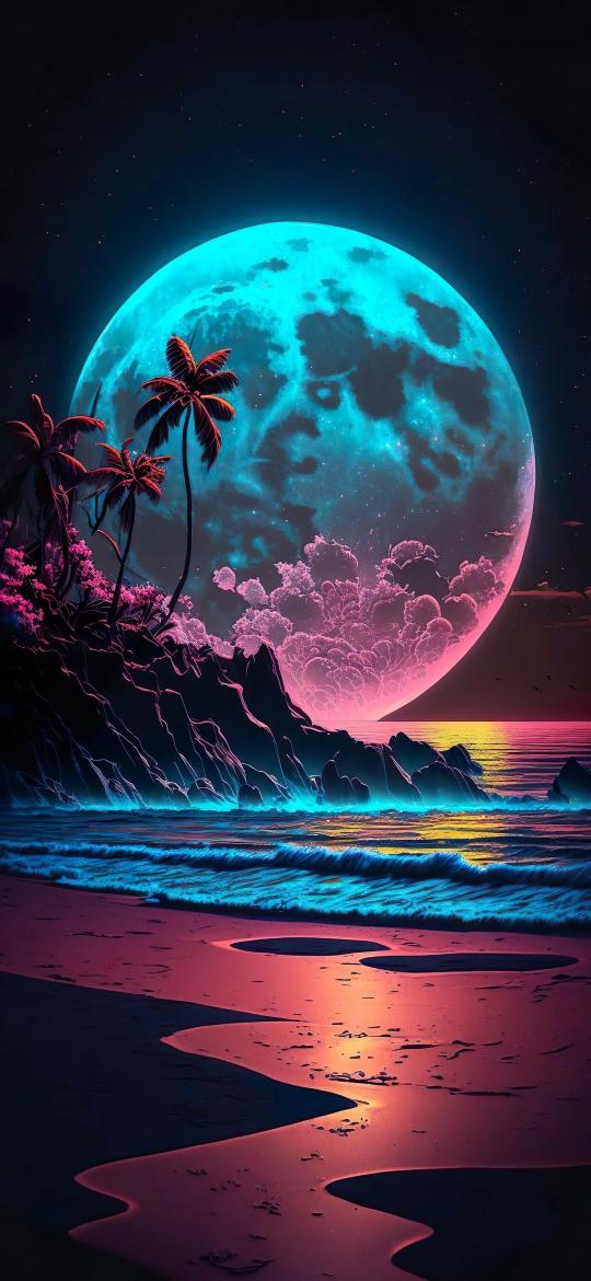 Neon Moonlit Beach - Related Dope Wallpapers wallpaper
