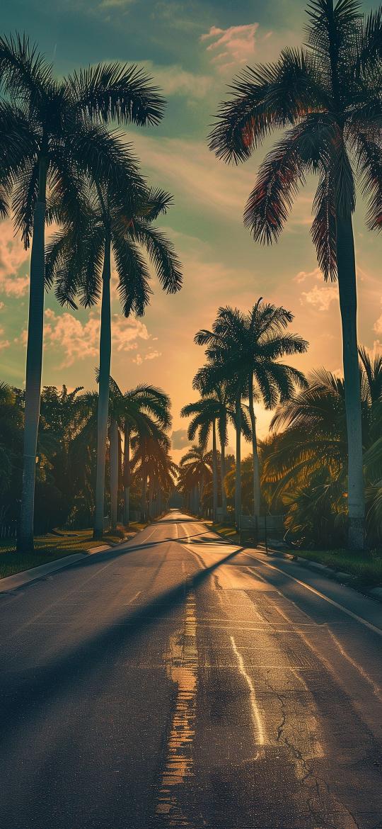 Palm Tree Sunset Road - Related 4K Wallpapers wallpaper