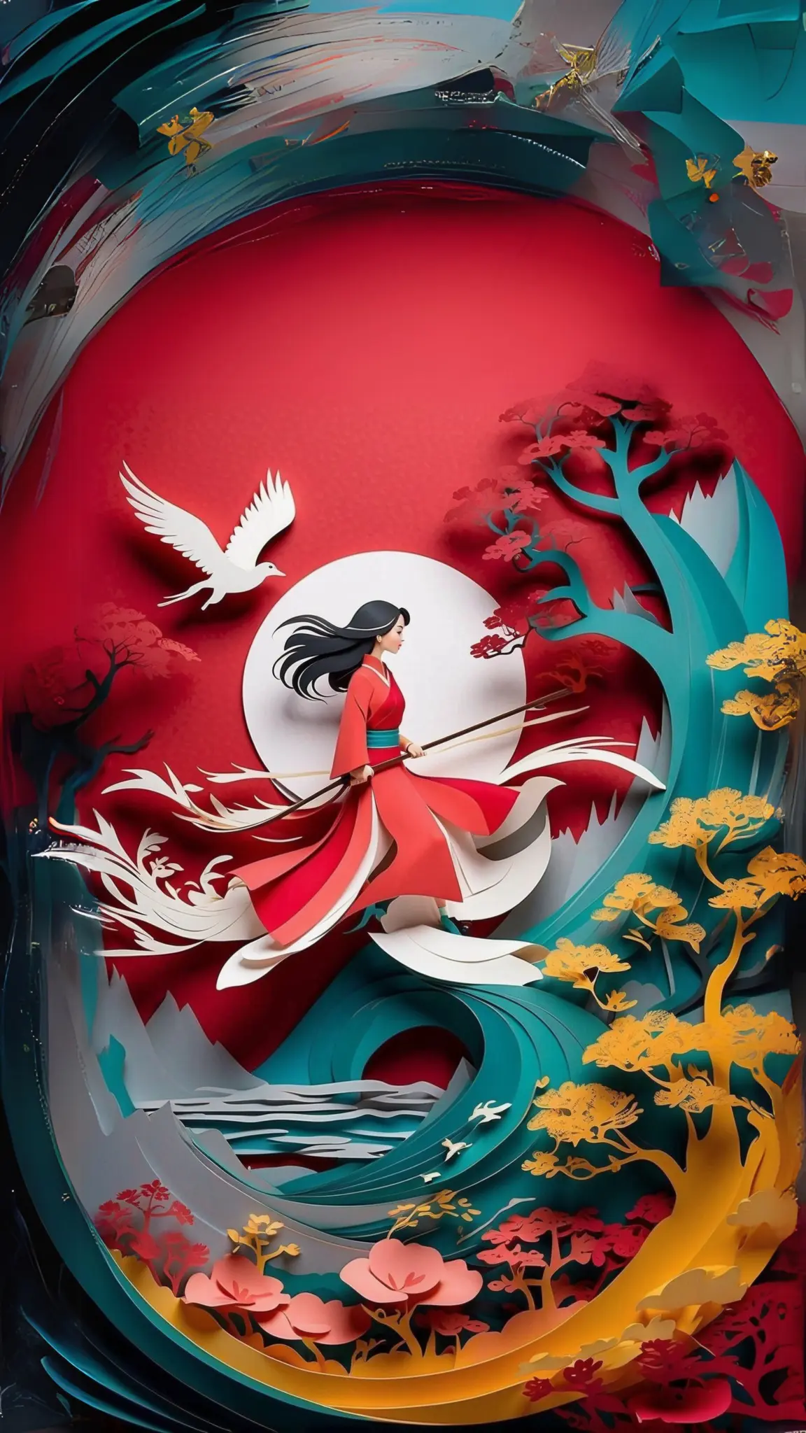 Papercut Asian Landscape - Related Dope Wallpapers wallpaper
