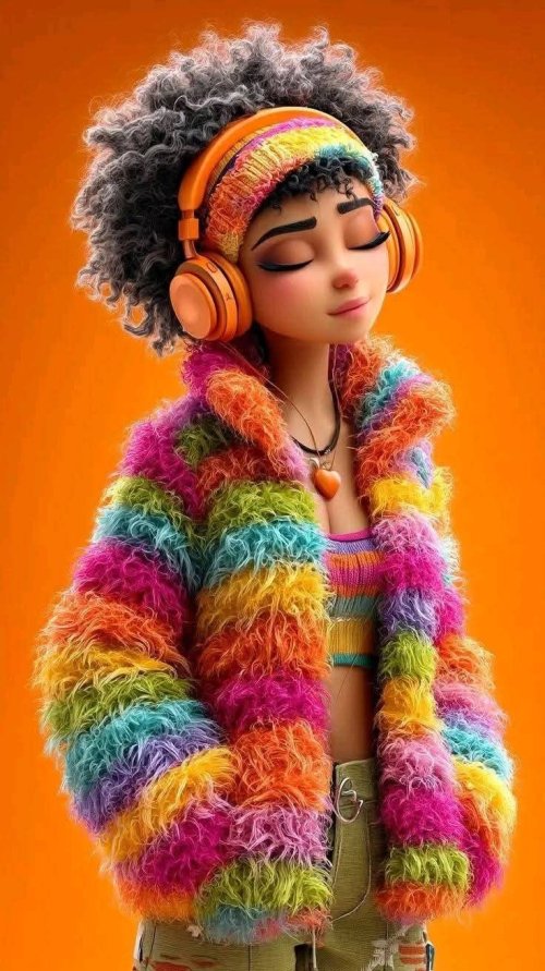 Rainbow Girl Listening Music - Related Dark Wallpapers wallpaper