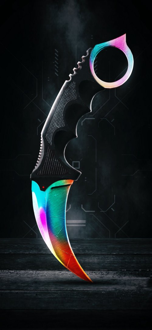 Rainbow Karambit Knife Display - Related Dark Wallpapers wallpaper