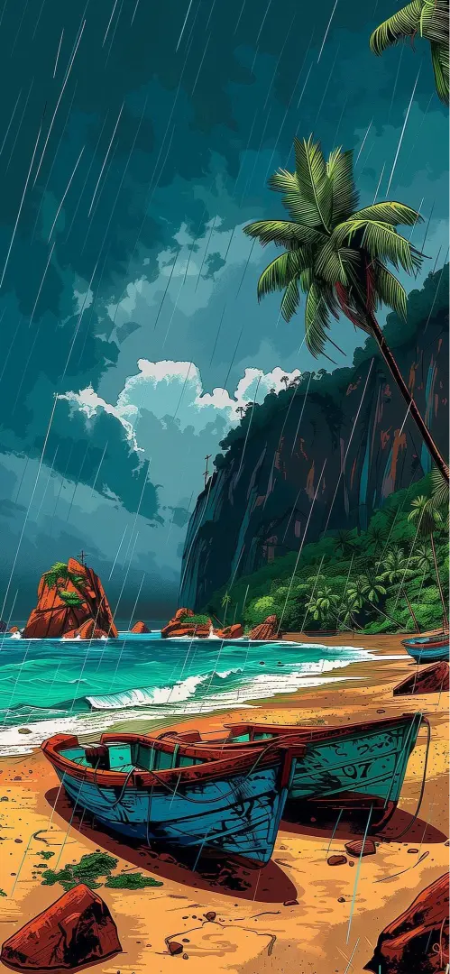 Rainy Tropical Beach Scene - Related Ghetto Wallpapers wallpaper