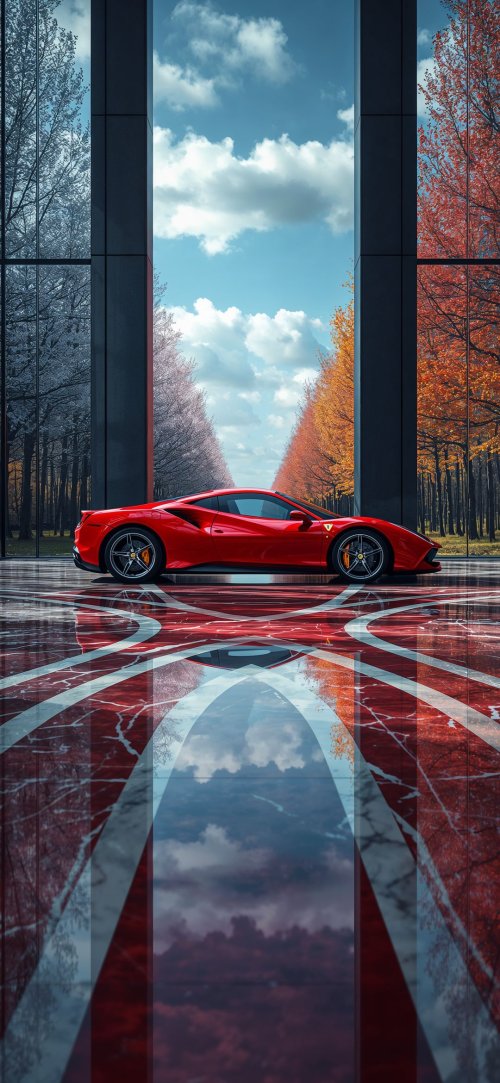 Red Ferrari Autumn Scene - Related Ghetto Wallpapers wallpaper