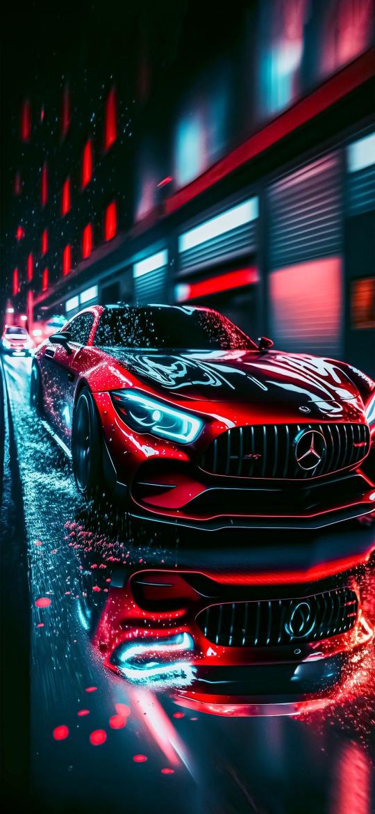Red Mercedes Neon Drive - Related 4K Wallpapers wallpaper
