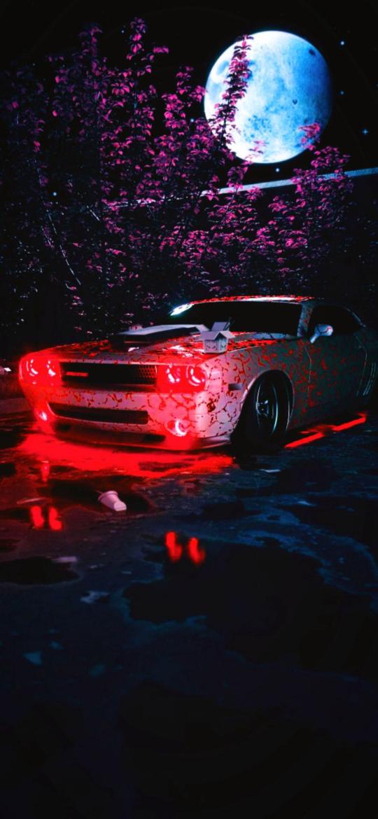 Red Neon Muscle Car
