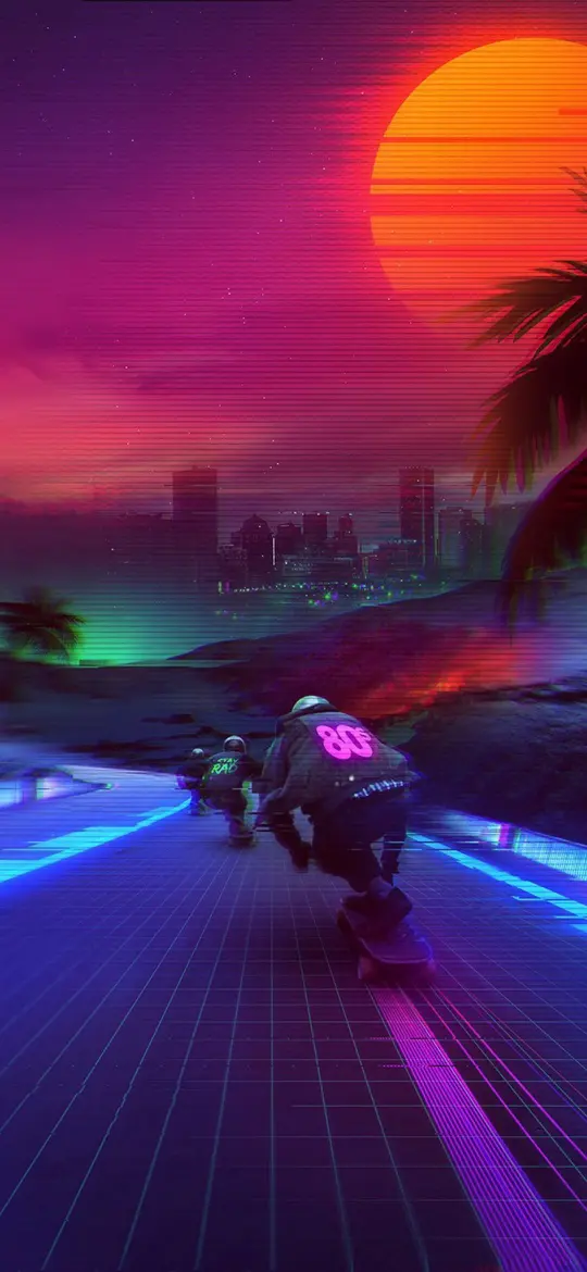 Retro Skateboarding Sunset Ride