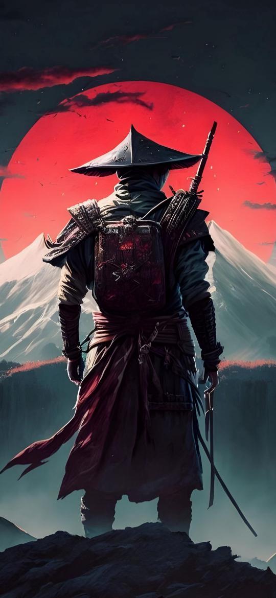 Ronin Red Moon - Samurai Wallpaper