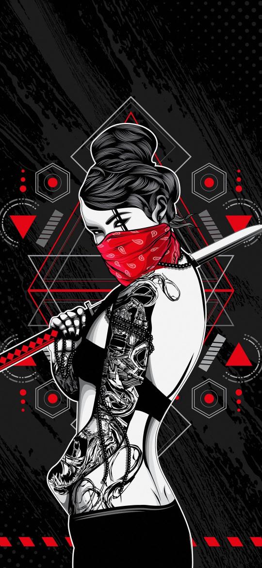 Samurai Girl with Tattoos
