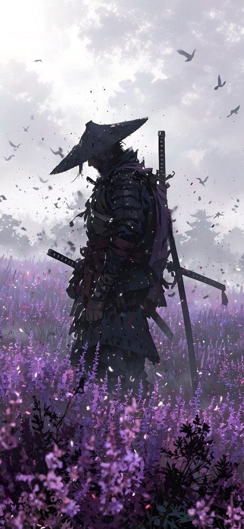 Samurai in Lavender Field - samurai Wallpaper