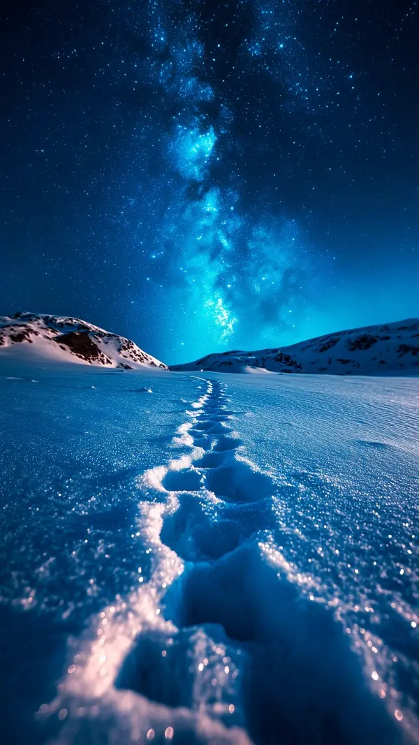 Starlit Snowy Footprints - Winter Wallpaper