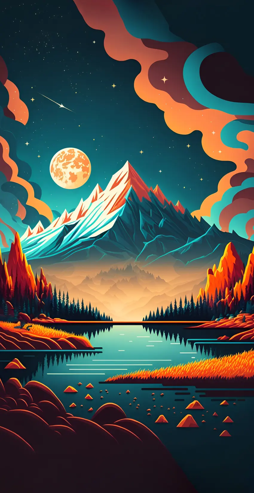 Stylized Mountain Lake Night - Related Dope Wallpapers wallpaper