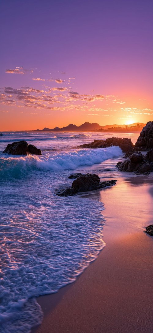 Sunset Beach Waves - beach Wallpaper