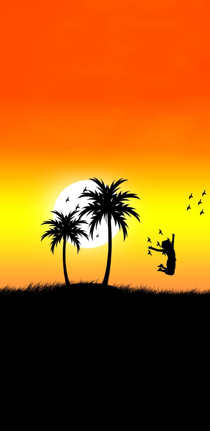 Sunset Palm Silhouette Jump - Related Dope Wallpapers wallpaper