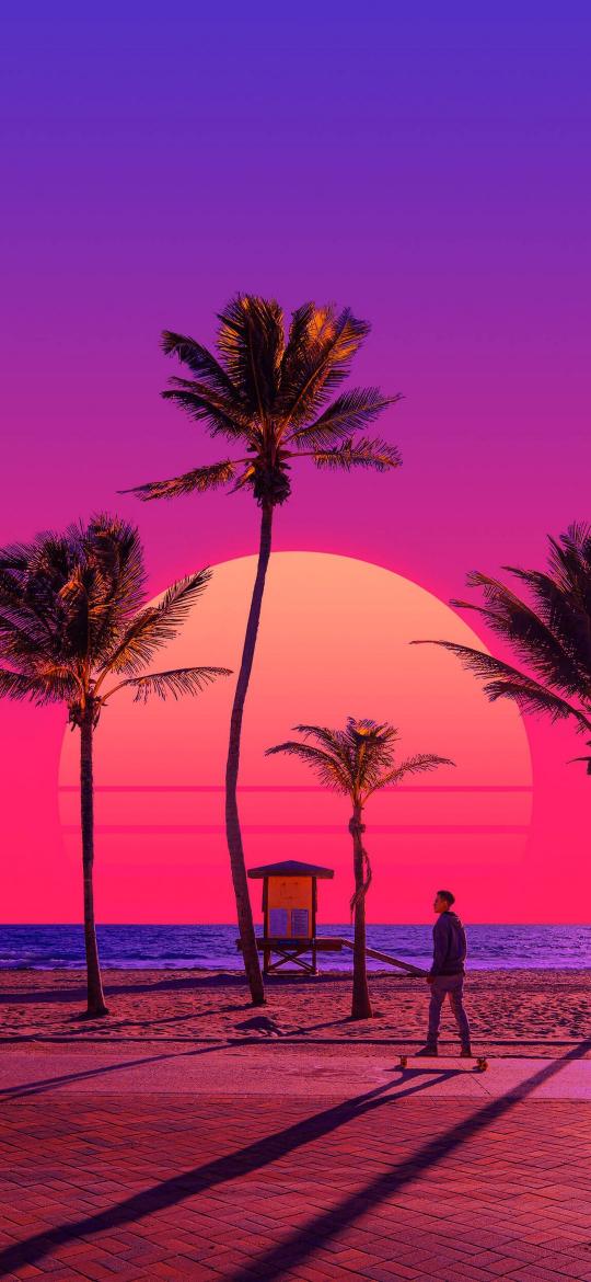 Synthwave Beach Sunset - Related 4K Wallpapers wallpaper