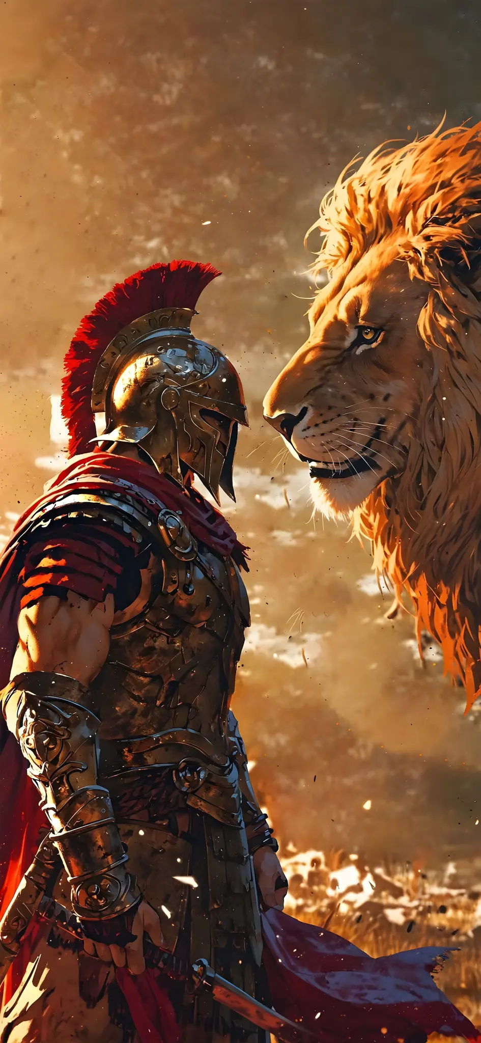 Warrior and Lion Staredown - Related Anime Wallpapers wallpaper