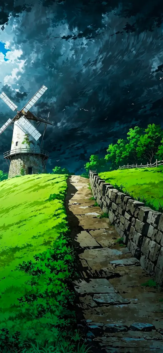 Windmill Under Stormy Skies