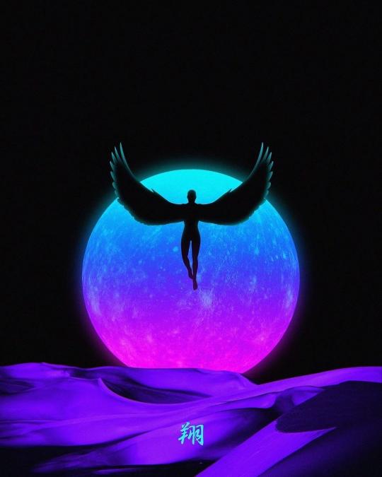 Winged Figure Moonscape - Related Dope Wallpapers wallpaper