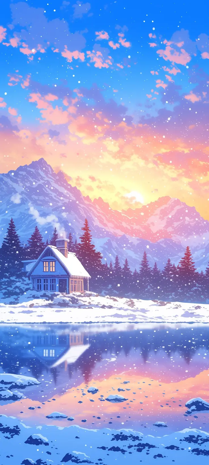 Winter Cabin Reflection