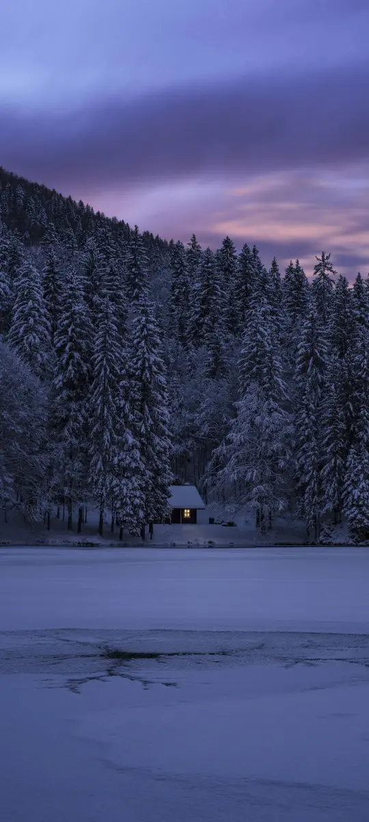 Winter Cabin Twilight - Related 4K Wallpapers wallpaper