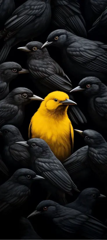 Yellow Bird Among Crows
