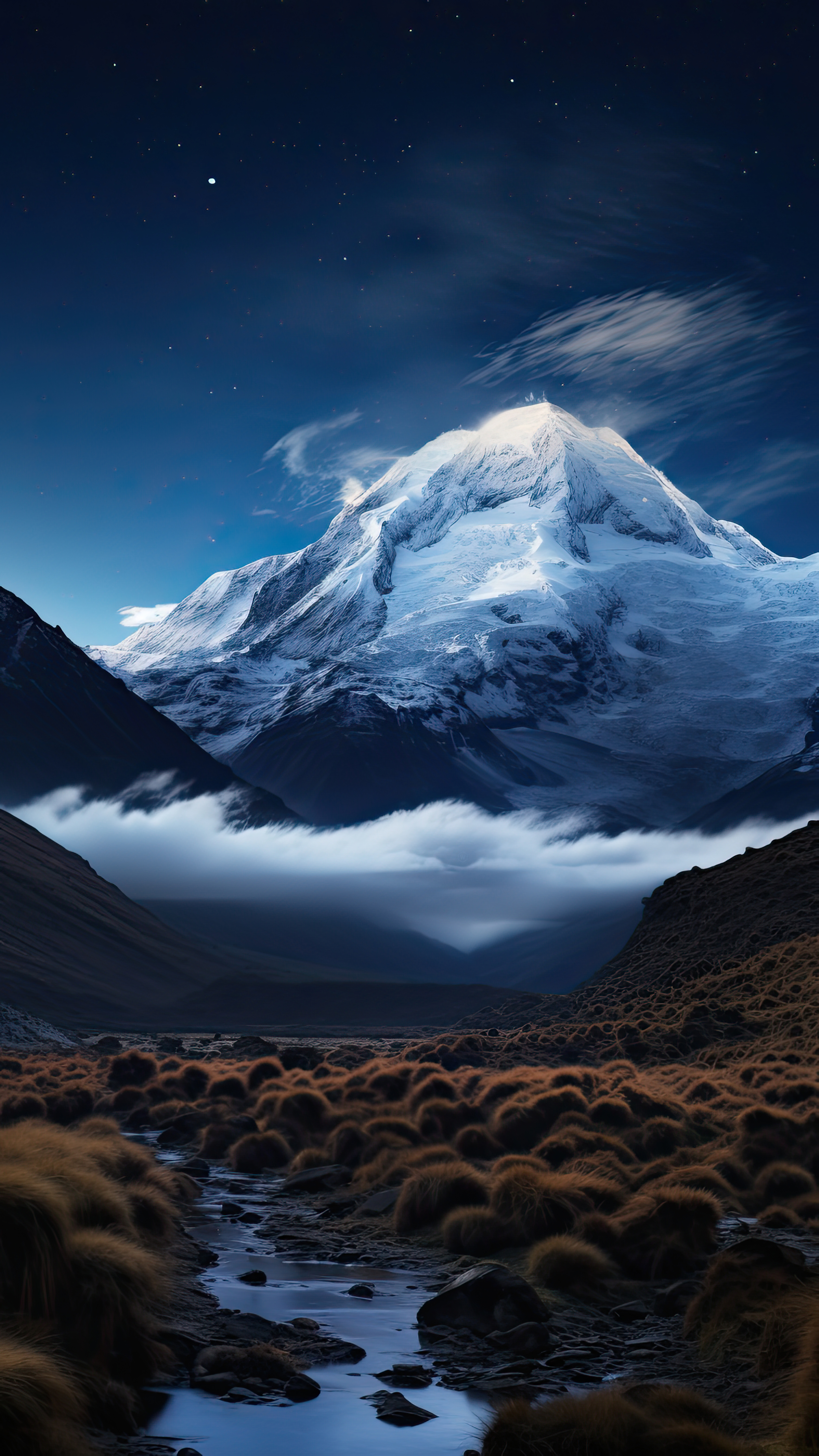 Snowy Mountain Night Sky - landscape wallpaper for Ghetto Wallpapers