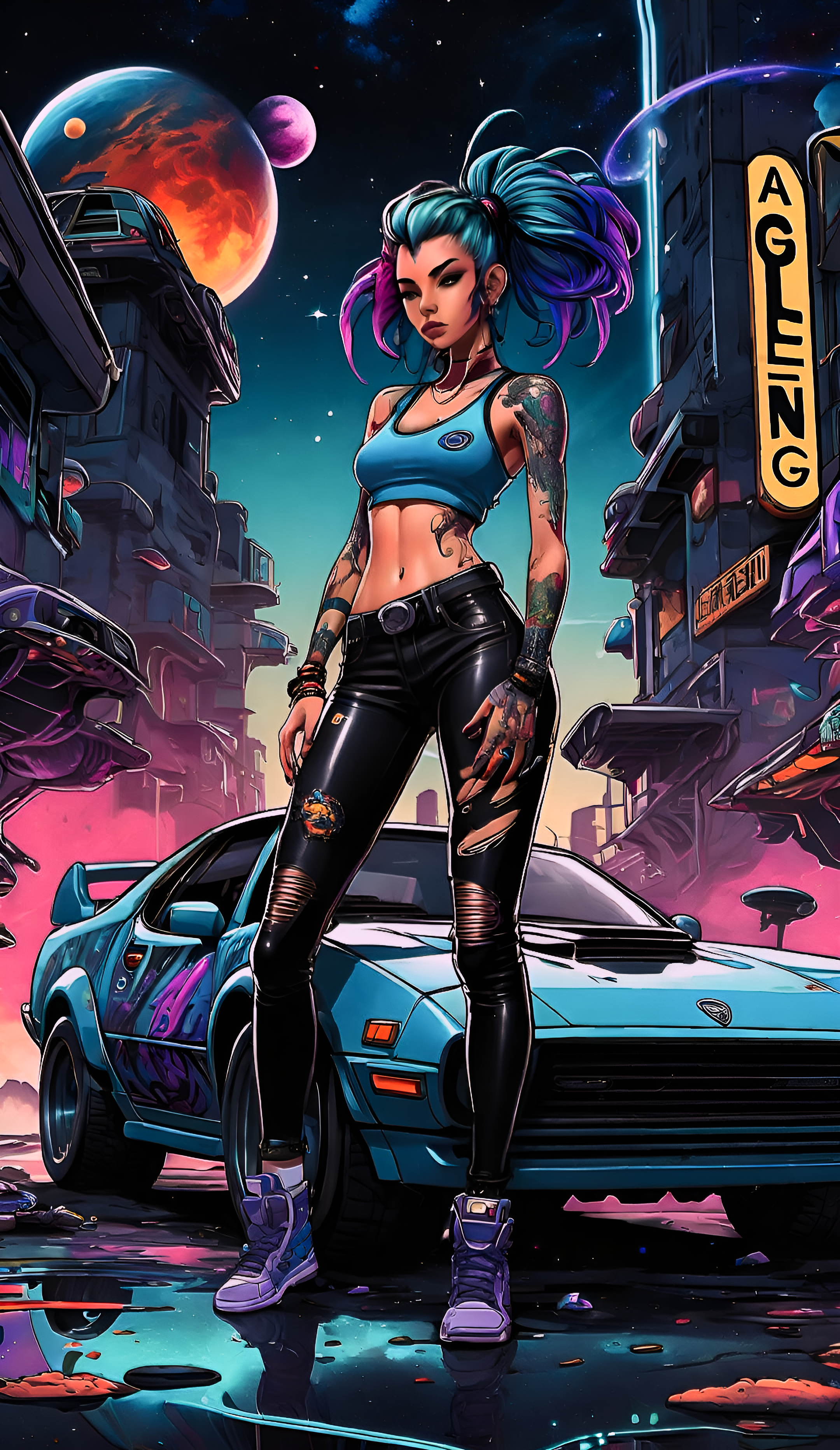 Cyberpunk Girl With Car - gaming wallpaper for Ghetto Wallpapers