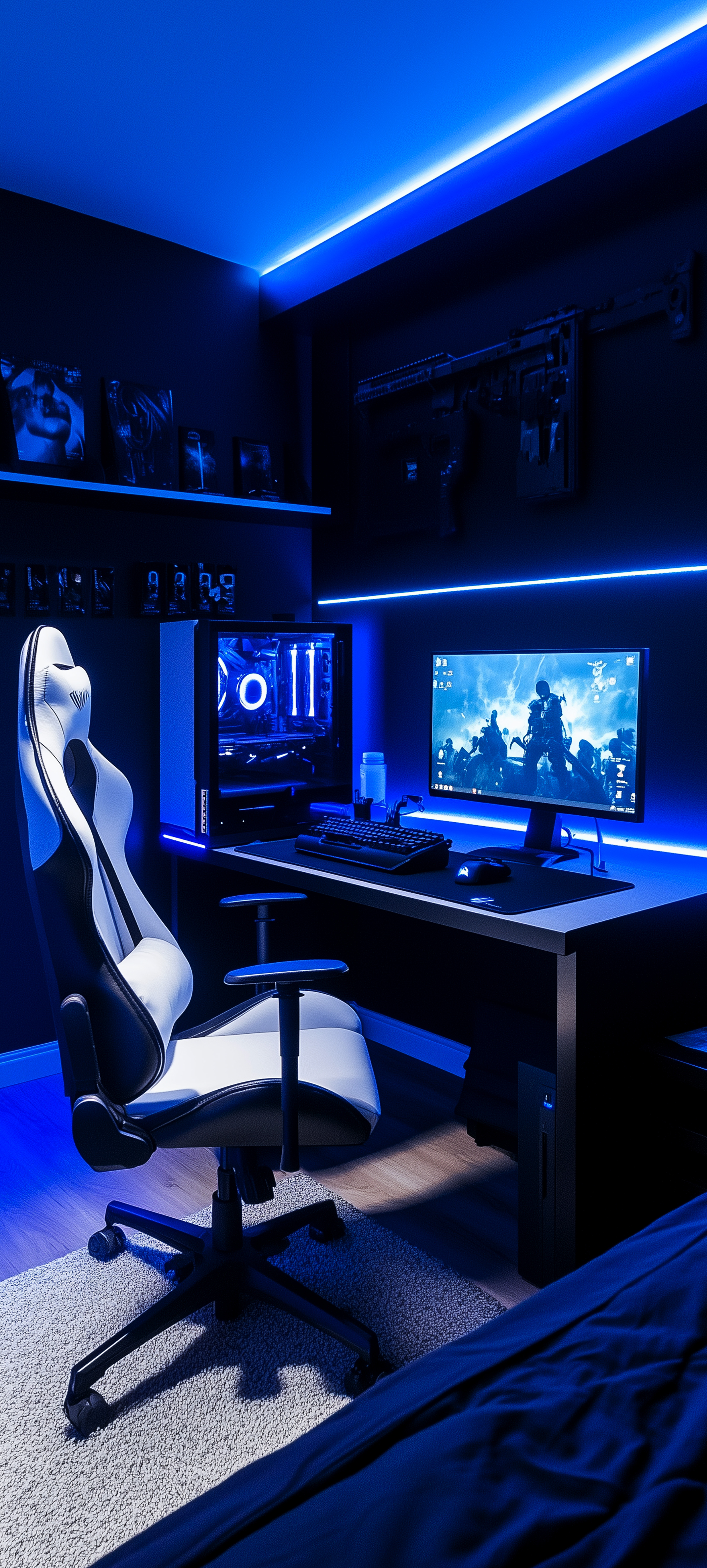 Blue Neon Gaming Setup - gaming wallpaper for Ghetto Wallpapers