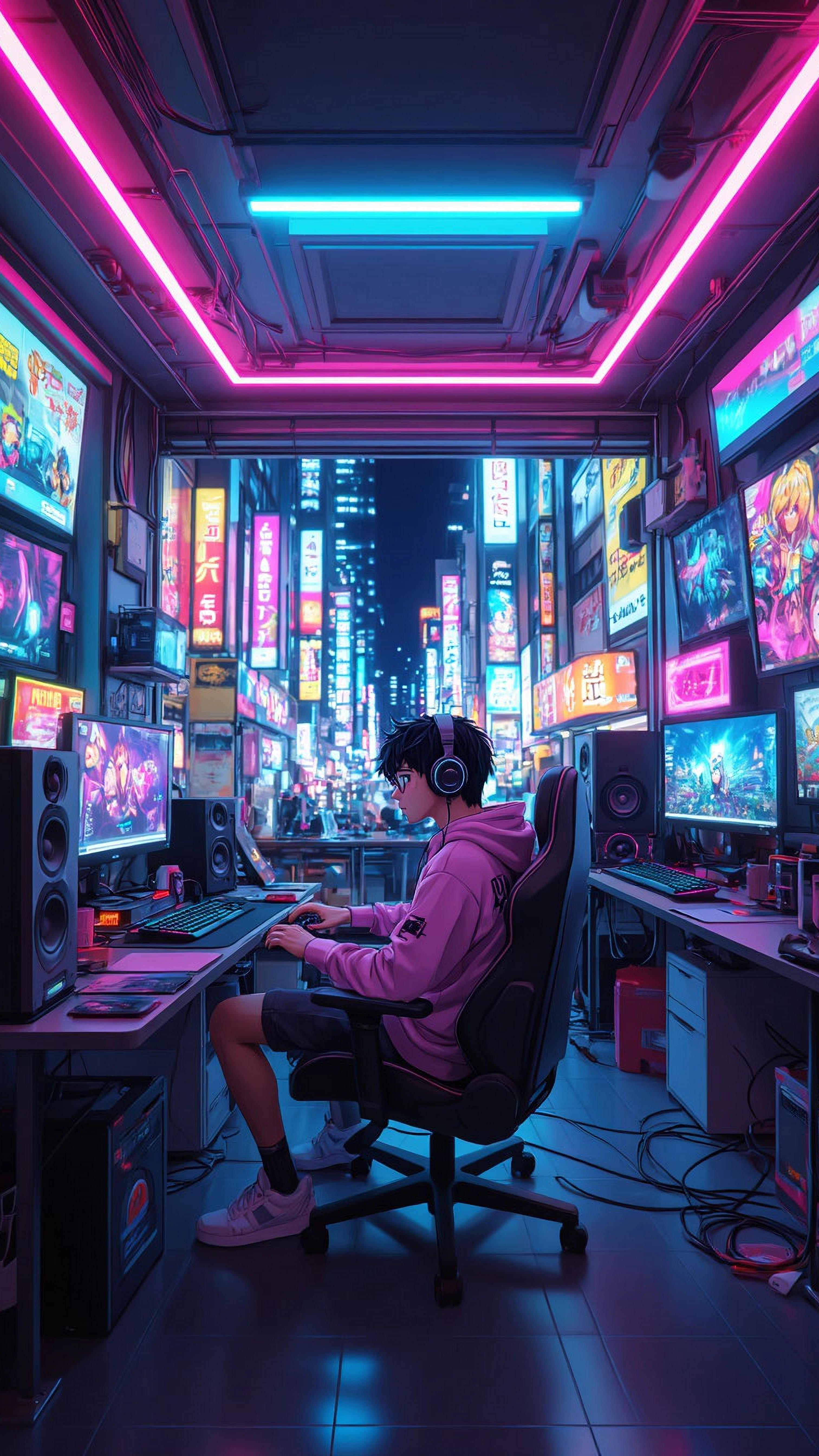 Gamer in Neon City - gaming wallpaper for Ghetto Wallpapers