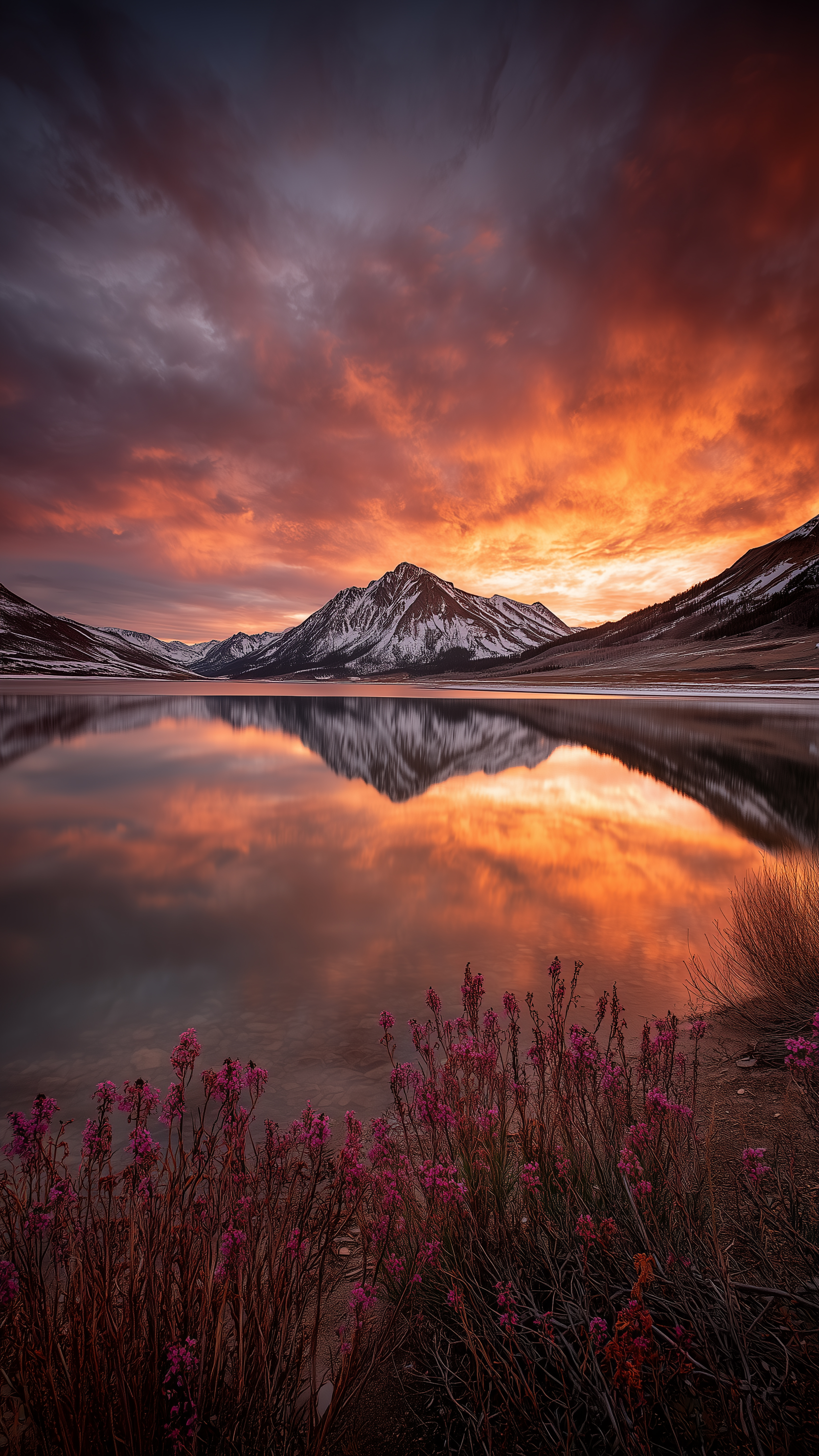 Fiery Mountain Sunset Reflection - landscape wallpaper for Ghetto Wallpapers