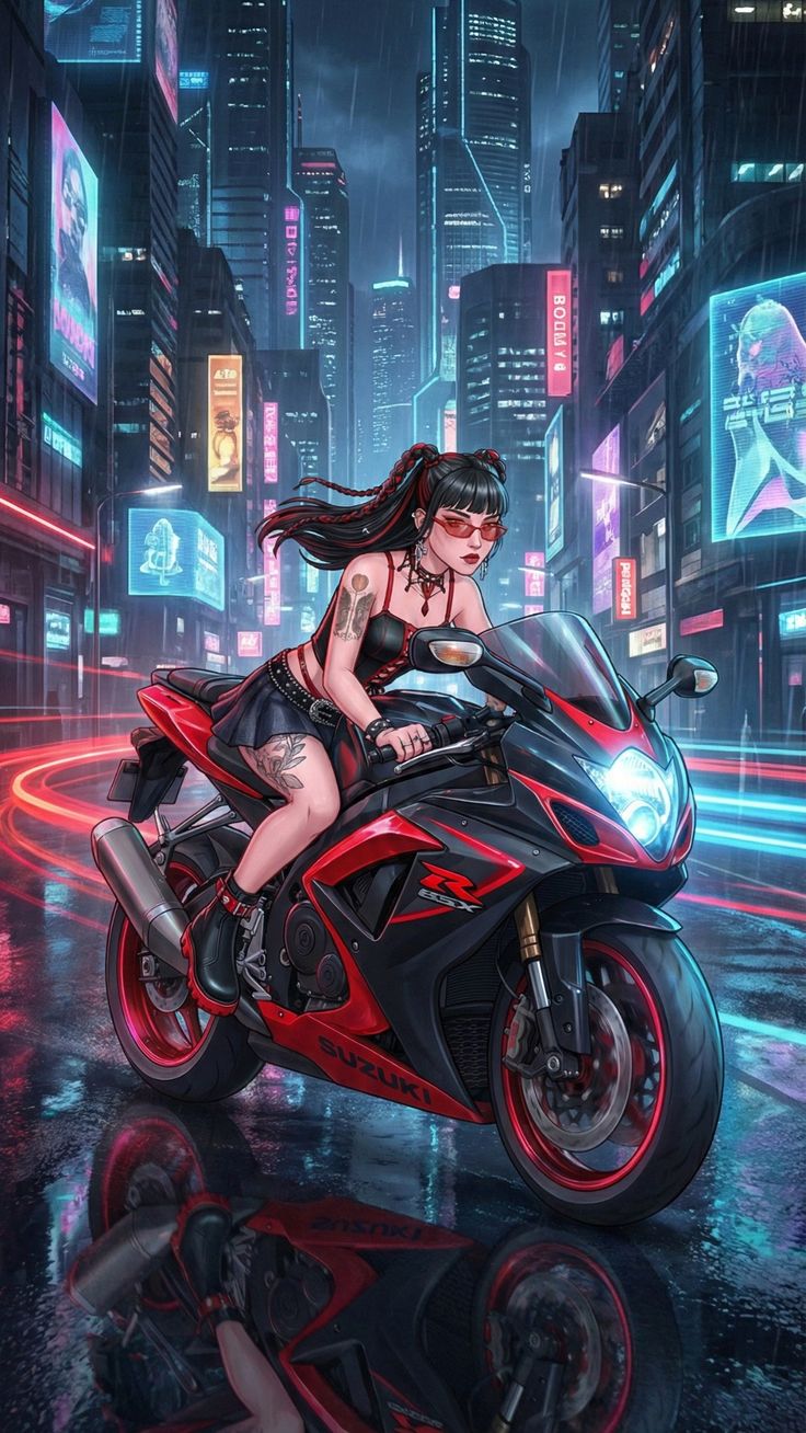 Cyberpunk Girl Riding Suzuki - motorcycle wallpaper for Ghetto Wallpapers