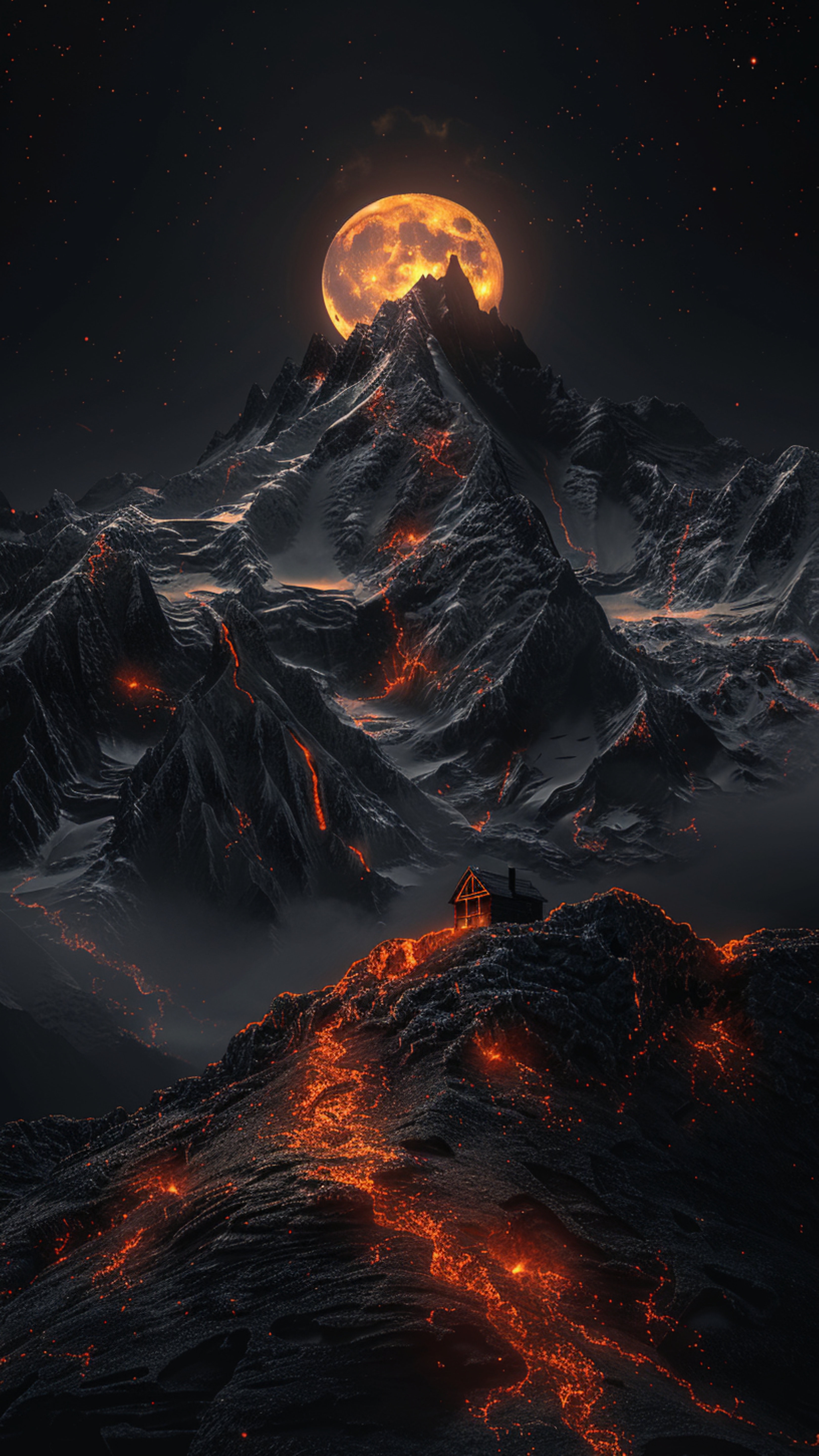 Volcanic Moonlit Mountain Cabin - cabin wallpaper for Ghetto Wallpapers